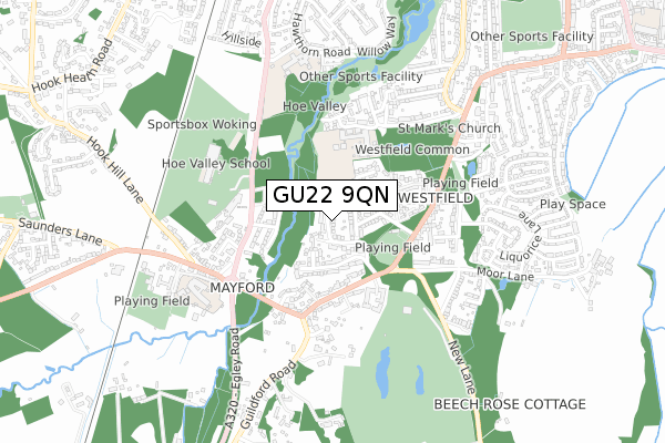 GU22 9QN map - small scale - OS Open Zoomstack (Ordnance Survey)