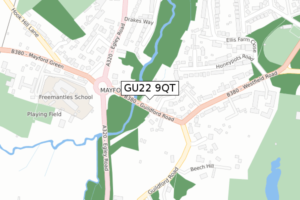 GU22 9QT map - large scale - OS Open Zoomstack (Ordnance Survey)
