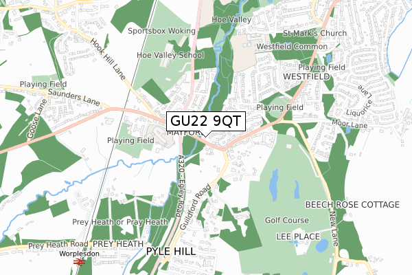 GU22 9QT map - small scale - OS Open Zoomstack (Ordnance Survey)