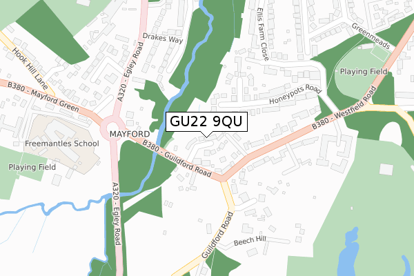 GU22 9QU map - large scale - OS Open Zoomstack (Ordnance Survey)