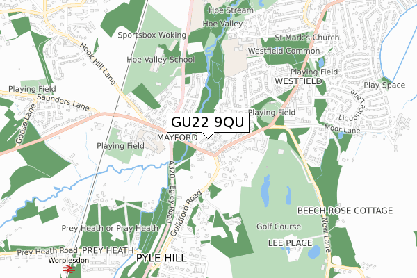 GU22 9QU map - small scale - OS Open Zoomstack (Ordnance Survey)