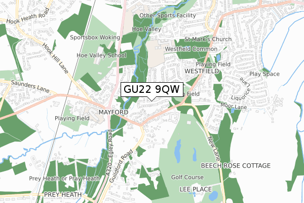 GU22 9QW map - small scale - OS Open Zoomstack (Ordnance Survey)