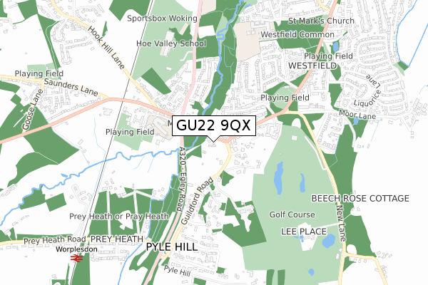 GU22 9QX map - small scale - OS Open Zoomstack (Ordnance Survey)