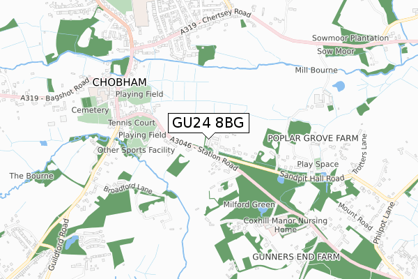 GU24 8BG map - small scale - OS Open Zoomstack (Ordnance Survey)