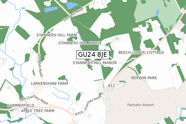 GU24 8JE map - small scale - OS Open Zoomstack (Ordnance Survey)