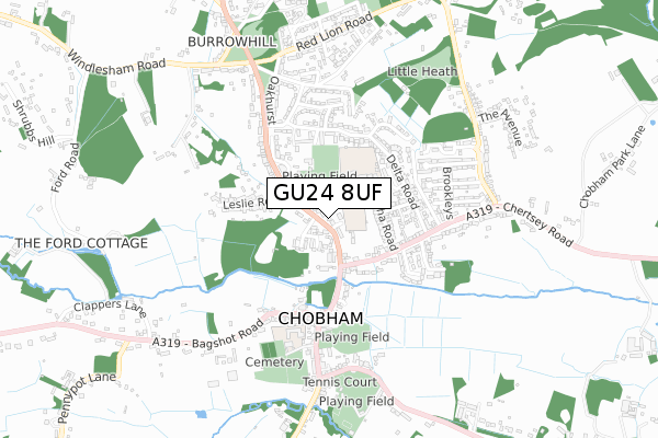 GU24 8UF map - small scale - OS Open Zoomstack (Ordnance Survey)