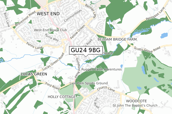 GU24 9BG map - small scale - OS Open Zoomstack (Ordnance Survey)