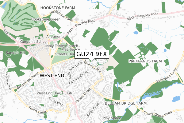 GU24 9FX map - small scale - OS Open Zoomstack (Ordnance Survey)