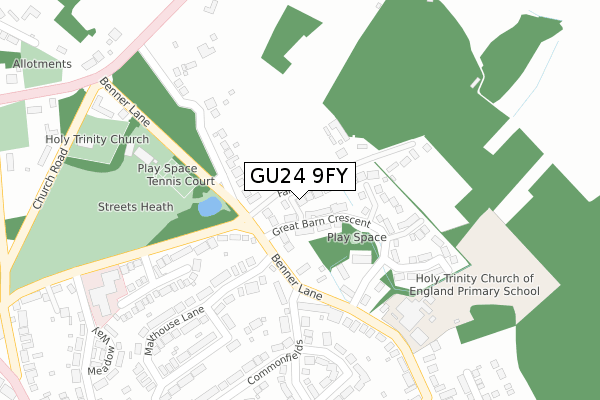 GU24 9FY map - large scale - OS Open Zoomstack (Ordnance Survey)