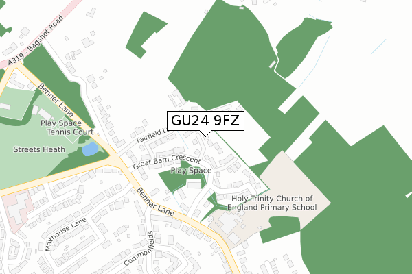 GU24 9FZ map - large scale - OS Open Zoomstack (Ordnance Survey)