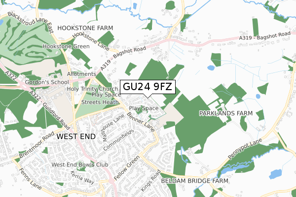 GU24 9FZ map - small scale - OS Open Zoomstack (Ordnance Survey) GU24 9FZ map - small scale - OS Open Zoomstack (Ordnance Survey)
