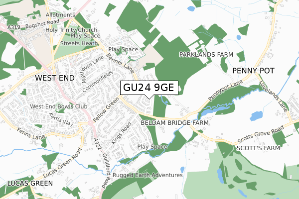 GU24 9GE map - small scale - OS Open Zoomstack (Ordnance Survey)