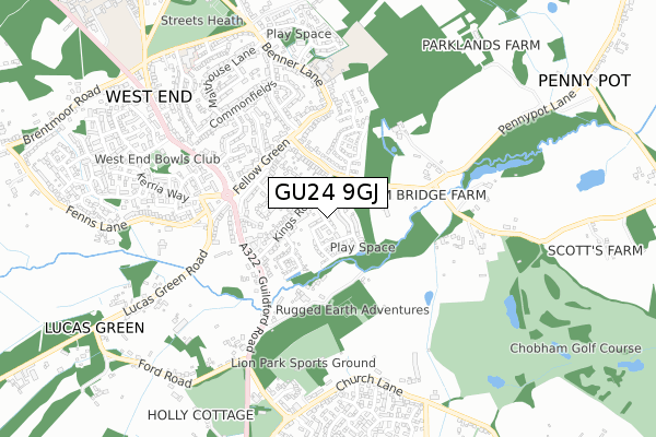 GU24 9GJ map - small scale - OS Open Zoomstack (Ordnance Survey) GU24 9GJ map - small scale - OS Open Zoomstack (Ordnance Survey)