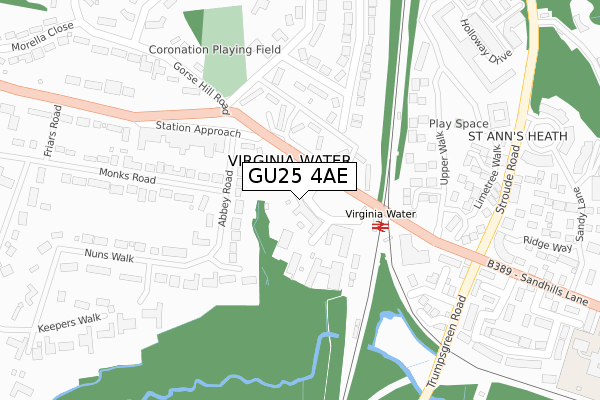 GU25 4AE map - large scale - OS Open Zoomstack (Ordnance Survey)