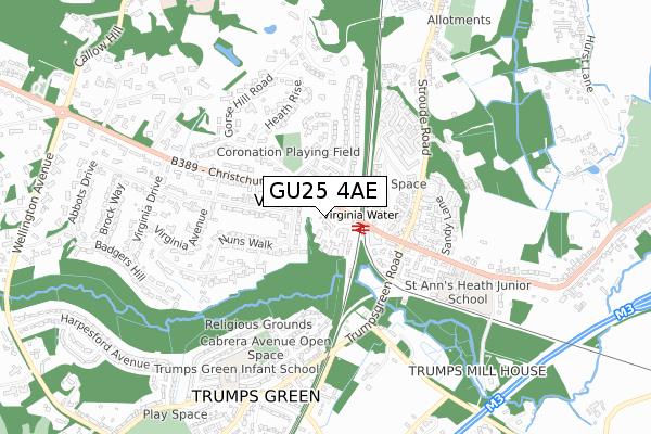 GU25 4AE map - small scale - OS Open Zoomstack (Ordnance Survey)