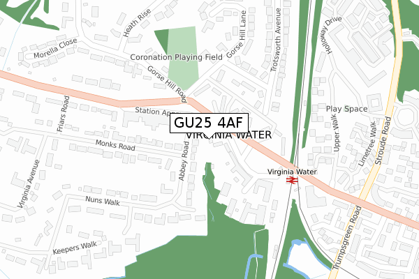 GU25 4AF map - large scale - OS Open Zoomstack (Ordnance Survey)