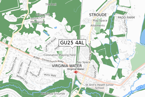 GU25 4AL map - small scale - OS Open Zoomstack (Ordnance Survey)