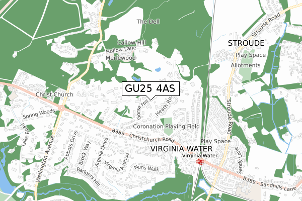 GU25 4AS map - small scale - OS Open Zoomstack (Ordnance Survey)