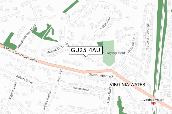 GU25 4AU map - large scale - OS Open Zoomstack (Ordnance Survey)