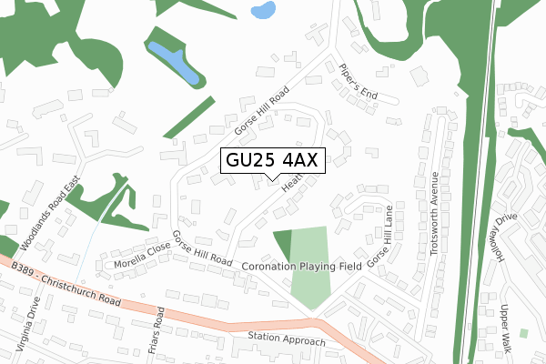 GU25 4AX map - large scale - OS Open Zoomstack (Ordnance Survey)