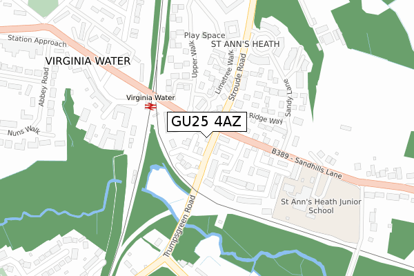 GU25 4AZ map - large scale - OS Open Zoomstack (Ordnance Survey)