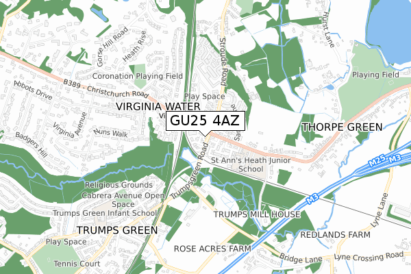 GU25 4AZ map - small scale - OS Open Zoomstack (Ordnance Survey)