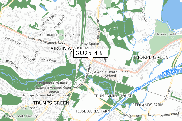 GU25 4BE map - small scale - OS Open Zoomstack (Ordnance Survey)