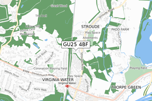 GU25 4BF map - small scale - OS Open Zoomstack (Ordnance Survey)