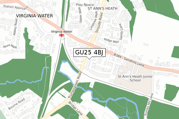 GU25 4BJ map - large scale - OS Open Zoomstack (Ordnance Survey)