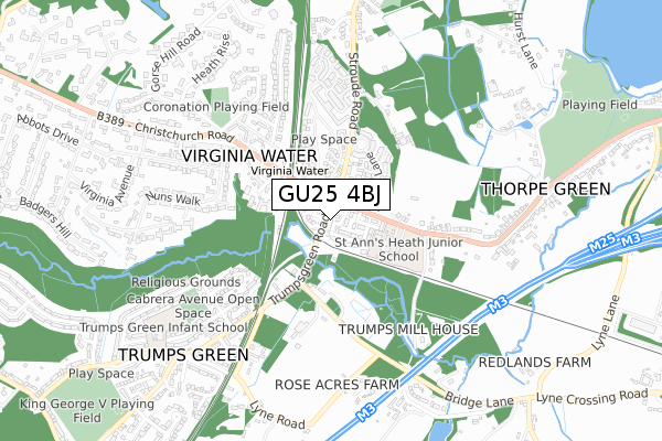 GU25 4BJ map - small scale - OS Open Zoomstack (Ordnance Survey)