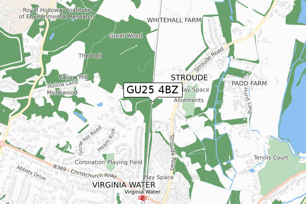 GU25 4BZ map - small scale - OS Open Zoomstack (Ordnance Survey)