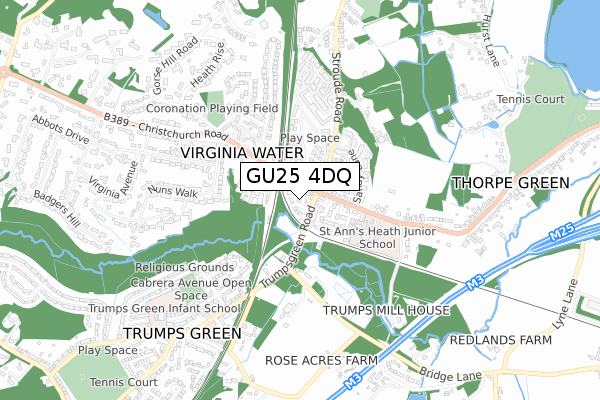 GU25 4DQ map - small scale - OS Open Zoomstack (Ordnance Survey)