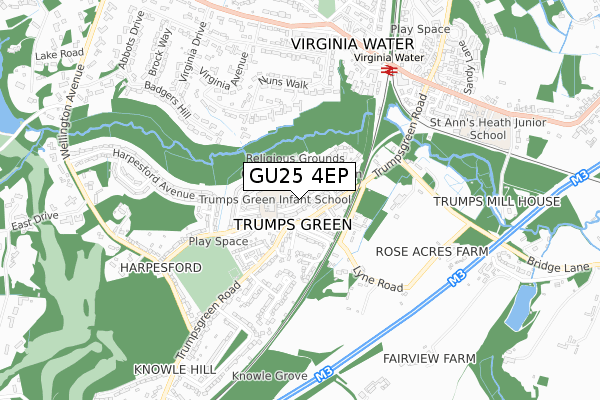 GU25 4EP map - small scale - OS Open Zoomstack (Ordnance Survey)