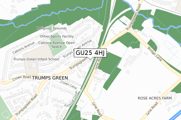 GU25 4HJ map - large scale - OS Open Zoomstack (Ordnance Survey)