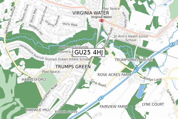 GU25 4HJ map - small scale - OS Open Zoomstack (Ordnance Survey)