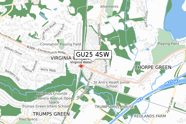 GU25 4SW map - small scale - OS Open Zoomstack (Ordnance Survey)