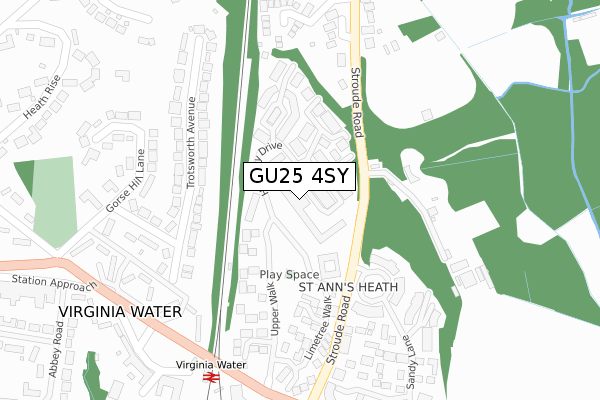 GU25 4SY map - large scale - OS Open Zoomstack (Ordnance Survey)