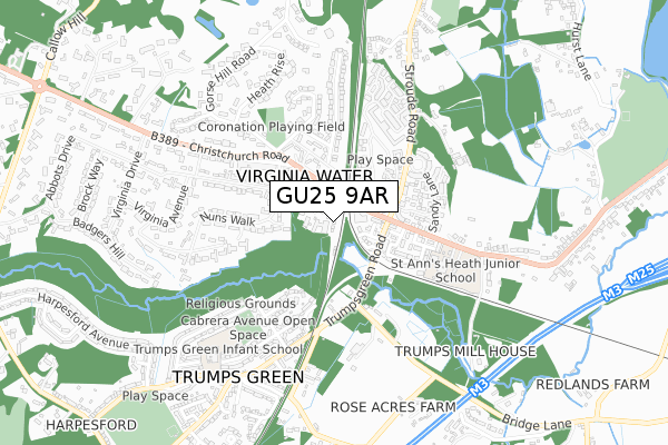 GU25 9AR map - small scale - OS Open Zoomstack (Ordnance Survey)