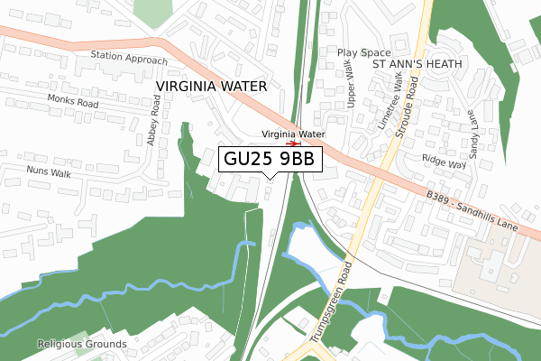 GU25 9BB map - large scale - OS Open Zoomstack (Ordnance Survey)