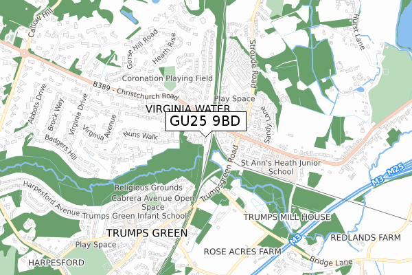 GU25 9BD map - small scale - OS Open Zoomstack (Ordnance Survey)