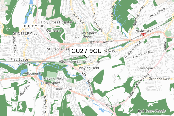GU27 9GU map - small scale - OS Open Zoomstack (Ordnance Survey)