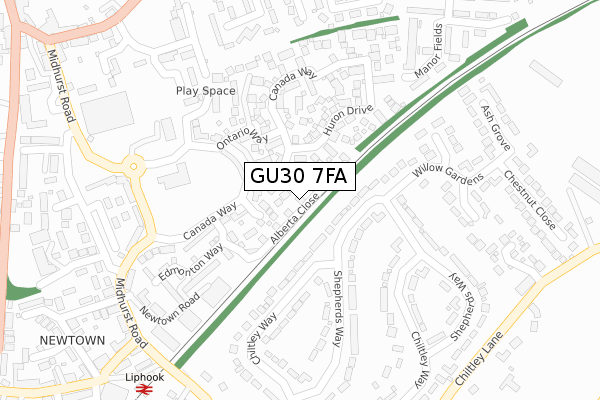 GU30 7FA map - large scale - OS Open Zoomstack (Ordnance Survey)
