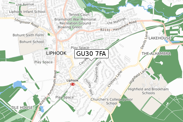 GU30 7FA map - small scale - OS Open Zoomstack (Ordnance Survey)