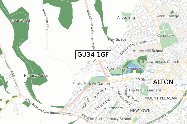 GU34 1GF map - small scale - OS Open Zoomstack (Ordnance Survey)