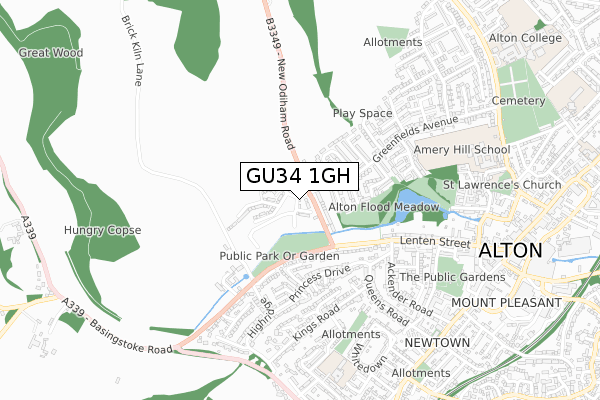 GU34 1GH map - small scale - OS Open Zoomstack (Ordnance Survey)