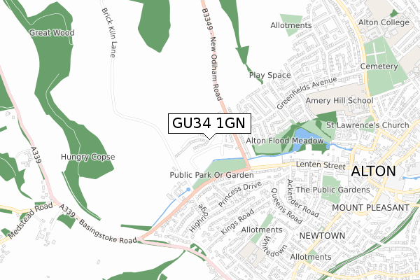 GU34 1GN map - small scale - OS Open Zoomstack (Ordnance Survey)