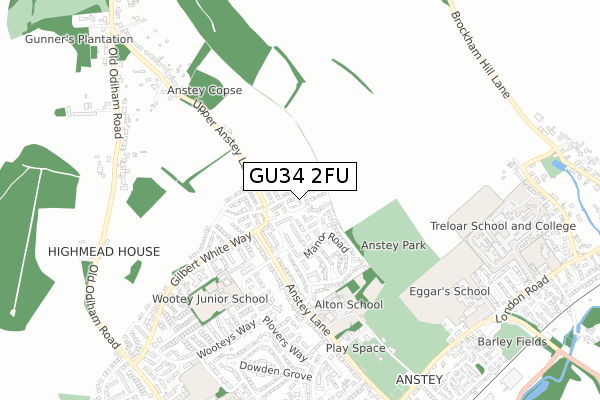 GU34 2FU map - small scale - OS Open Zoomstack (Ordnance Survey)