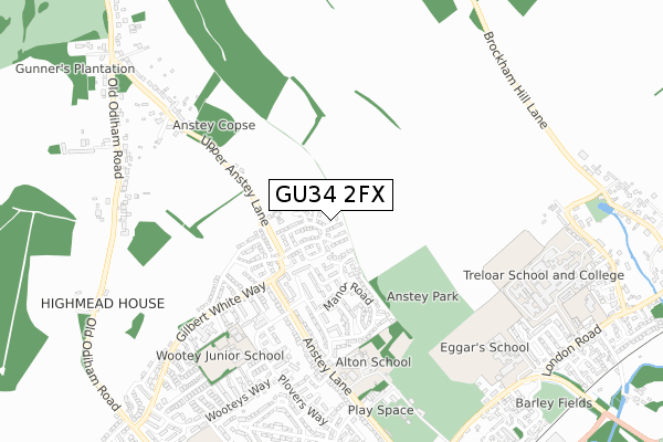 GU34 2FX map - small scale - OS Open Zoomstack (Ordnance Survey)