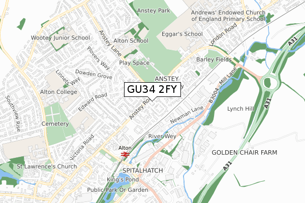 GU34 2FY map - small scale - OS Open Zoomstack (Ordnance Survey)