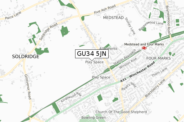 GU34 5JN map - small scale - OS Open Zoomstack (Ordnance Survey)
